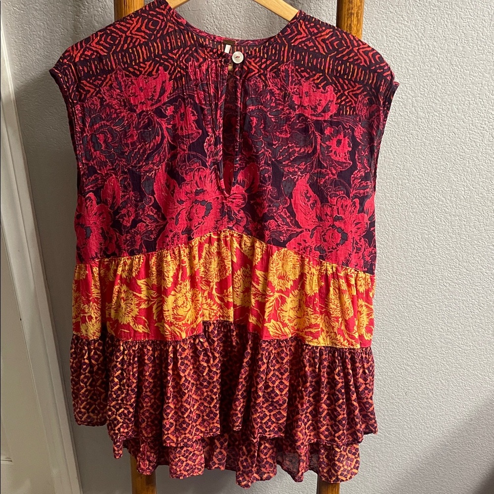 Free People Red and Yellow Floral Tunic
